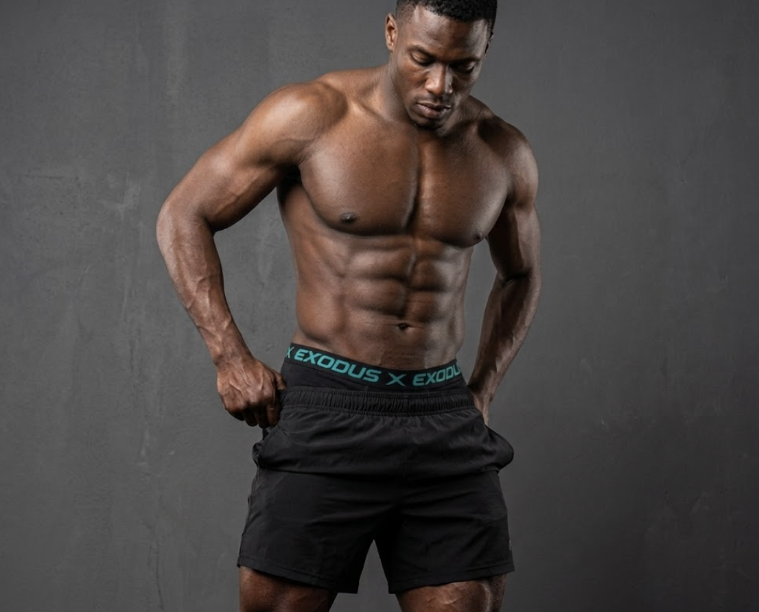 Man wearing the Goshen Boxer Brief, free of synthetic fibers